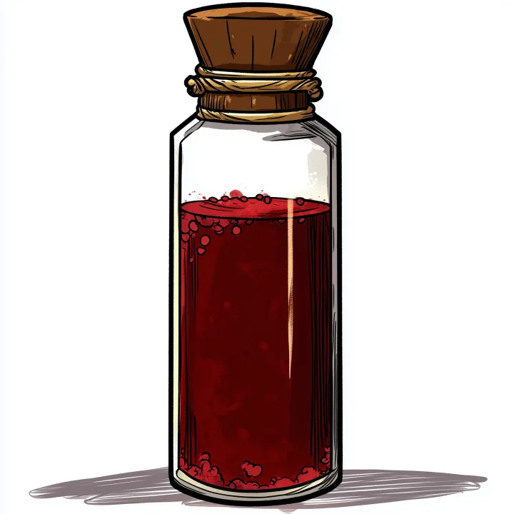 a fantasy medieval potion thin vial of red liquid 