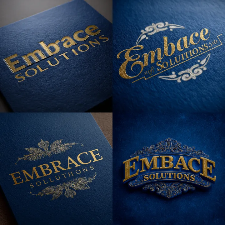 a classy logo "Embrace Solutions", royal blue, whi