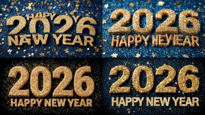 Banner for the year 2026 with gold glitter and the