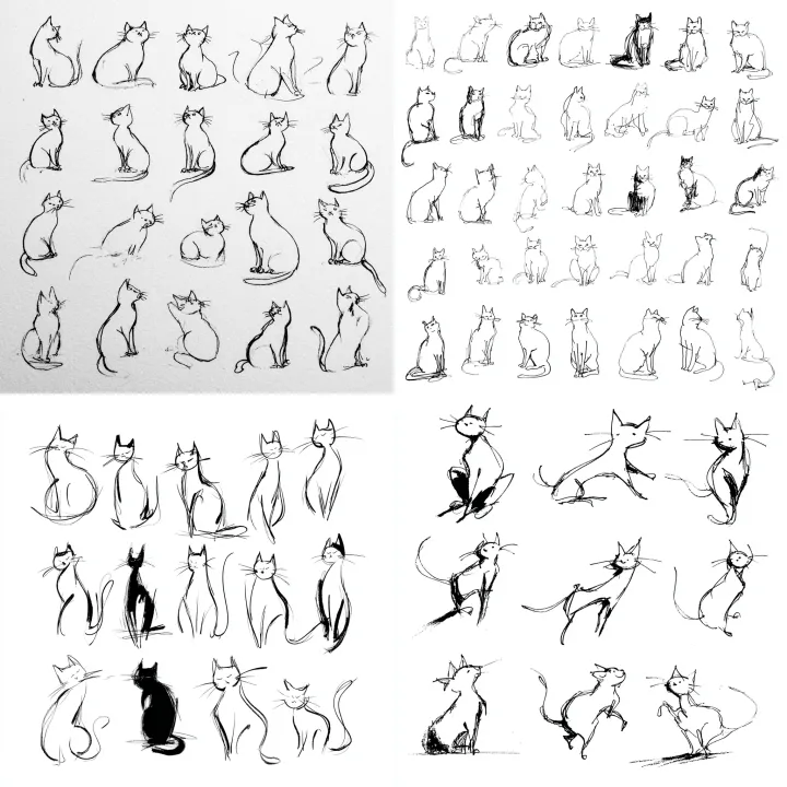 simple line drawings of cats as many different var