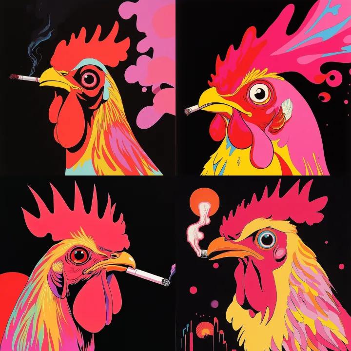 a chicken with the head of a fish smoking a Marlbo