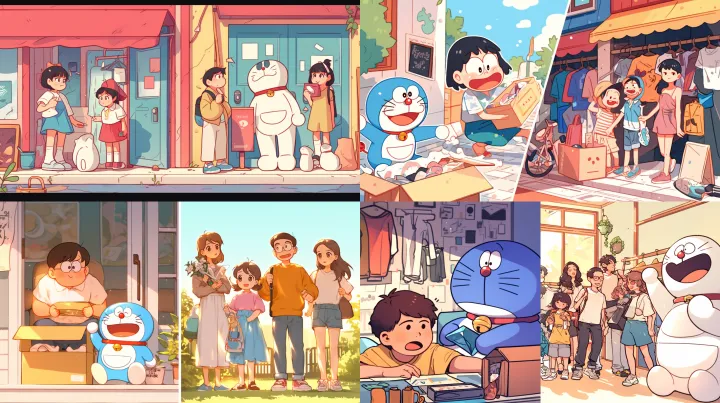 Cartoon illustration in Doraemon style, cute round