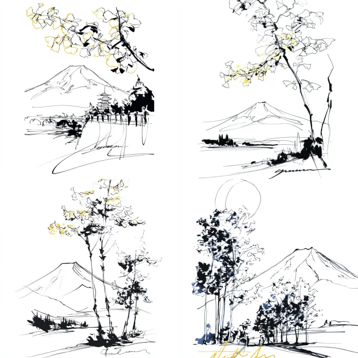 mt. Fuji know the morning, yellow ginko trees in t