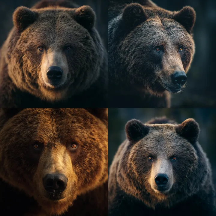 Ultra-realistic close-up portrait of a brown bear,