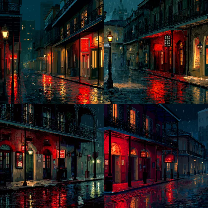 16-bit pixel art scene of an empty nighttime stree