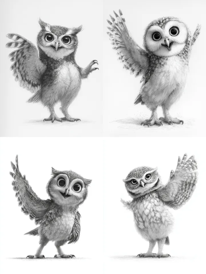 drawing of a friendly owl with a kind and gentle f