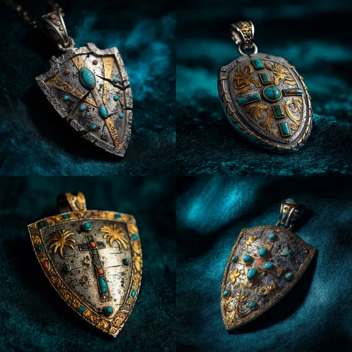 Highly detailed traitor's styled shield pendant, f