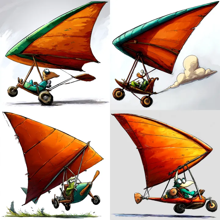 Cartoon style illustration of a hang glider agains