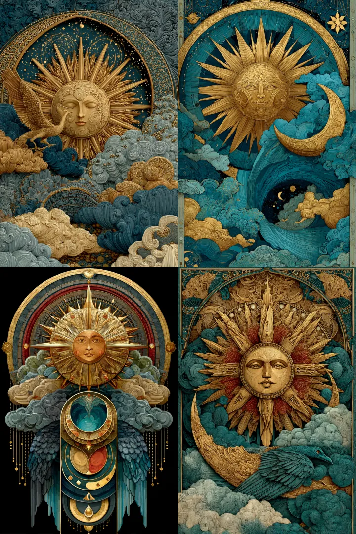 A mystical design with ornate summer solstice sun 