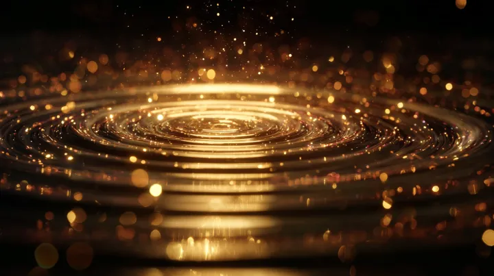 A mystical and spiritual scene. Golden particles o