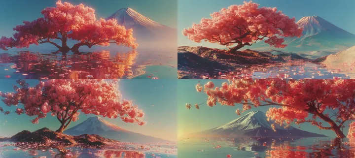 wideshot, beautiful pink cherry blossom tree, Japa