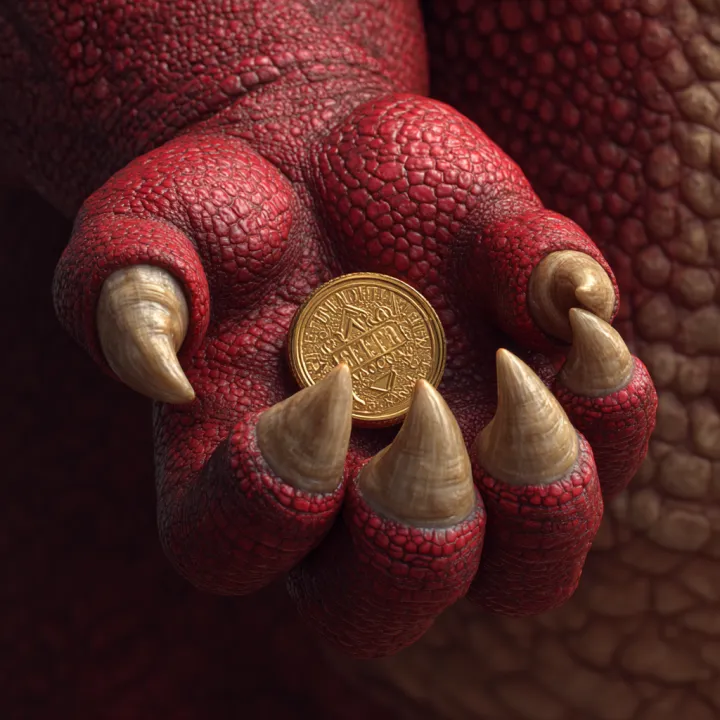 detail of the hand of a red dragon palm with a gol