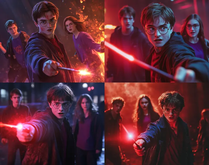 Harry Potter and his friends in the background of 