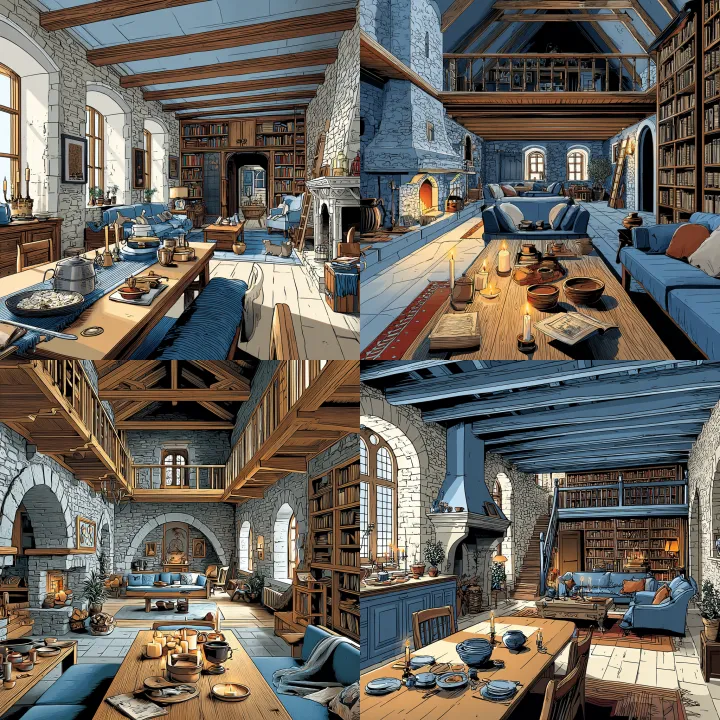 wide interior view of a medieval Tudor noble house