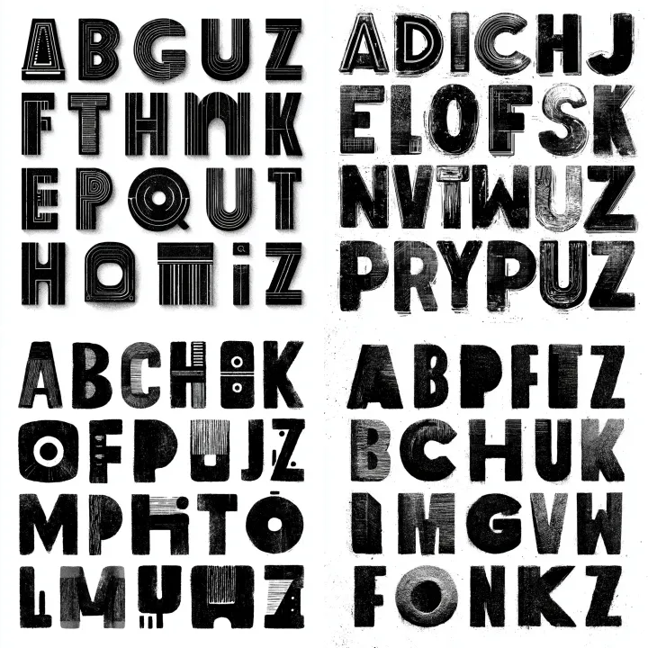 design a full uppercase alphabet a through A-Z, ba
