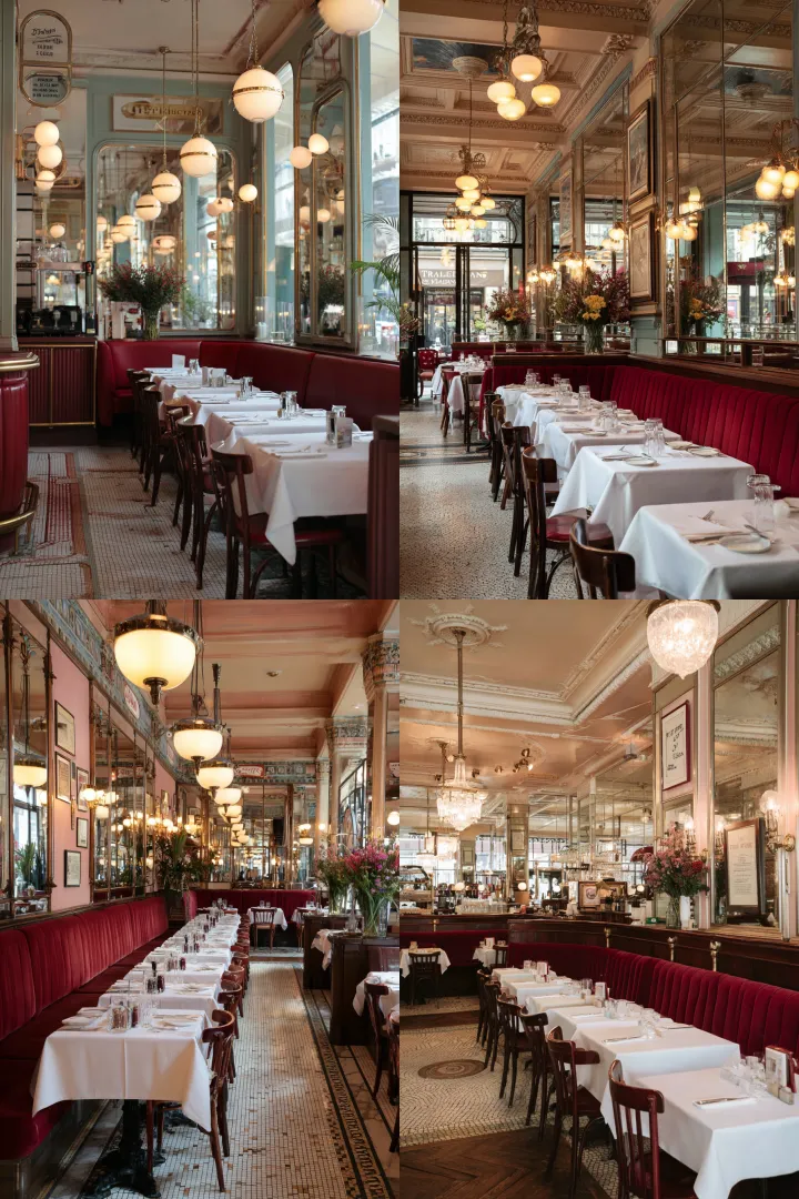 A Parisian brasserie interior, in the style of vin