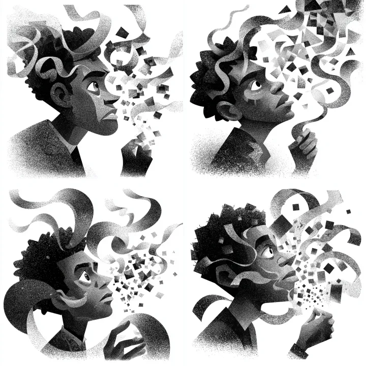 black and white metaphorical illustration, African