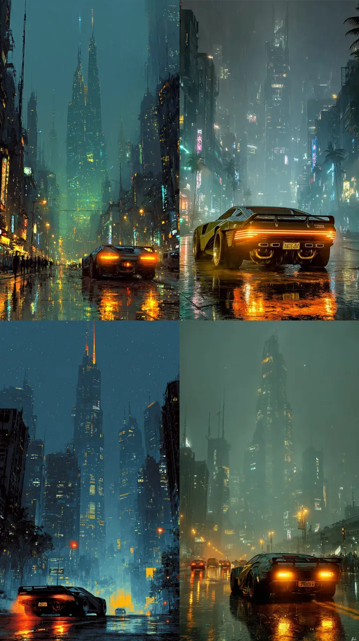 : A futuristic, cyberpunk cityscape at night, with