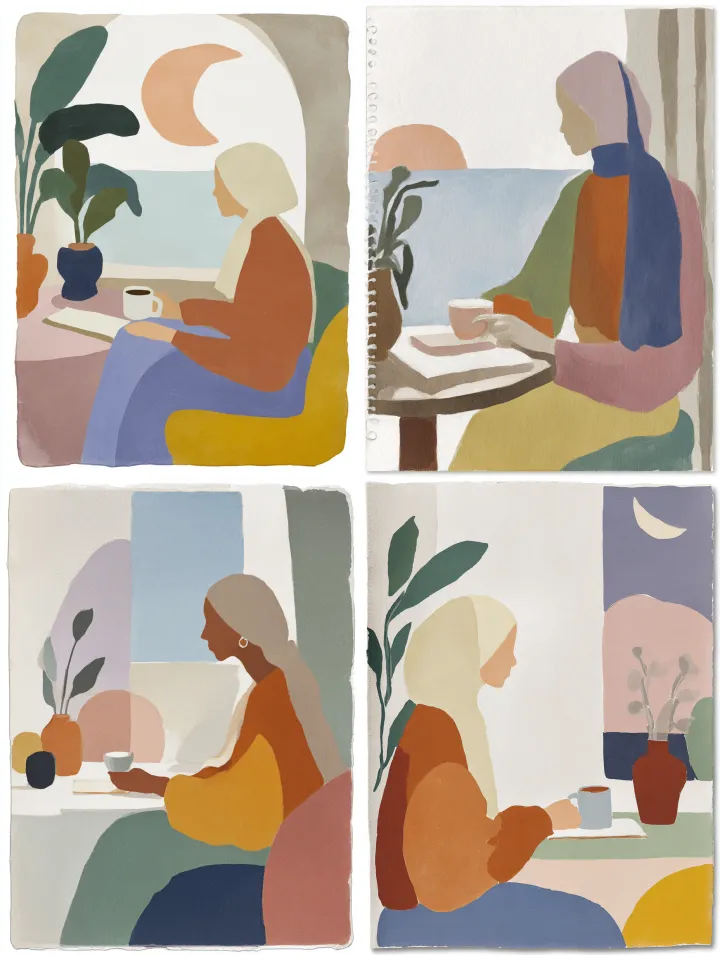 pastel cozy scene of a stylish muslimah in hijab s