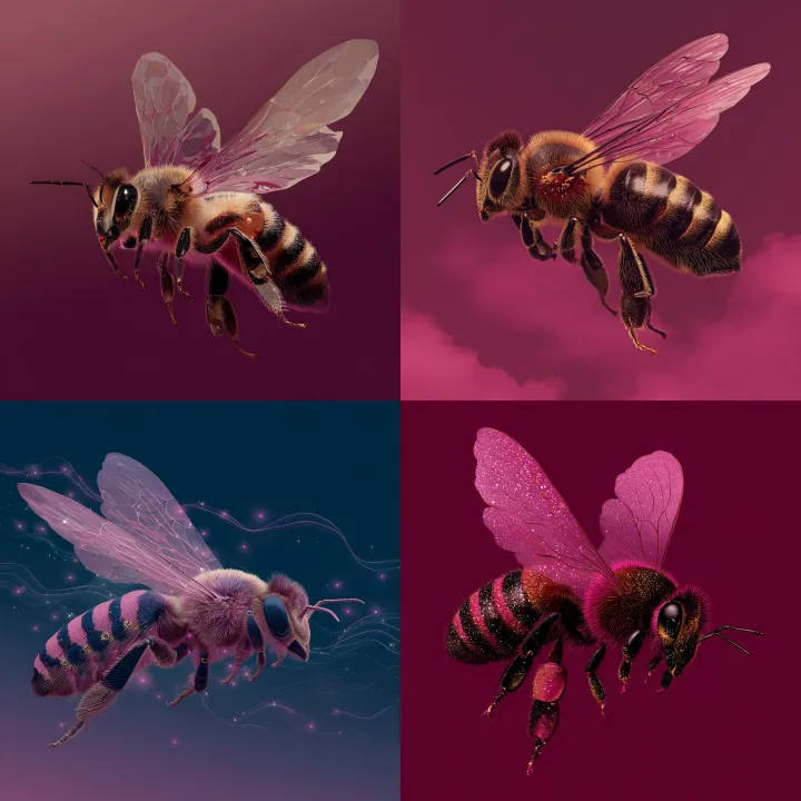 3d vector art, a honeybee floating, dark pink back