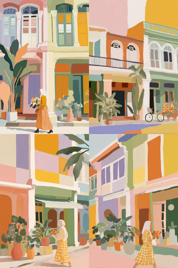 watercolour Illustration of pastel-colored (pink, 