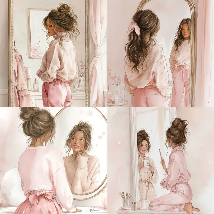 Create illustration of Woman looking to herself in