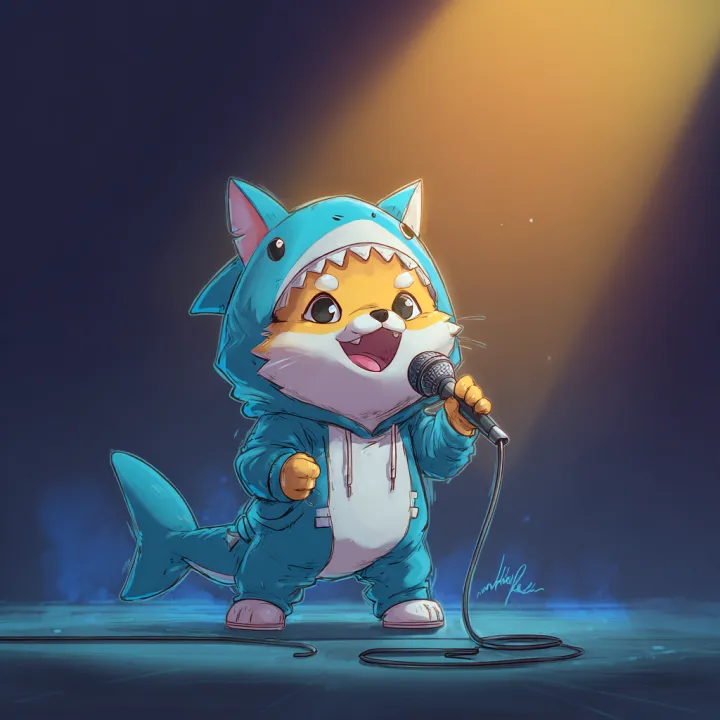 cartoon style cat that is rapping in his Baby Shar