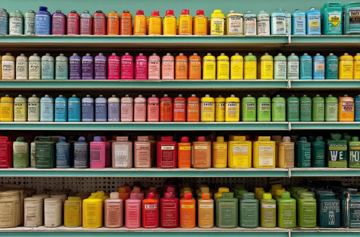 a supermarket shelf is filled with colorful spray 