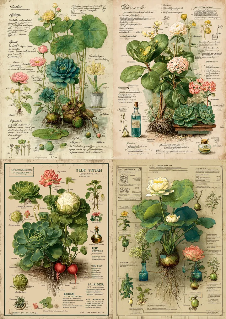 A botanical display with labeled succulent varieti