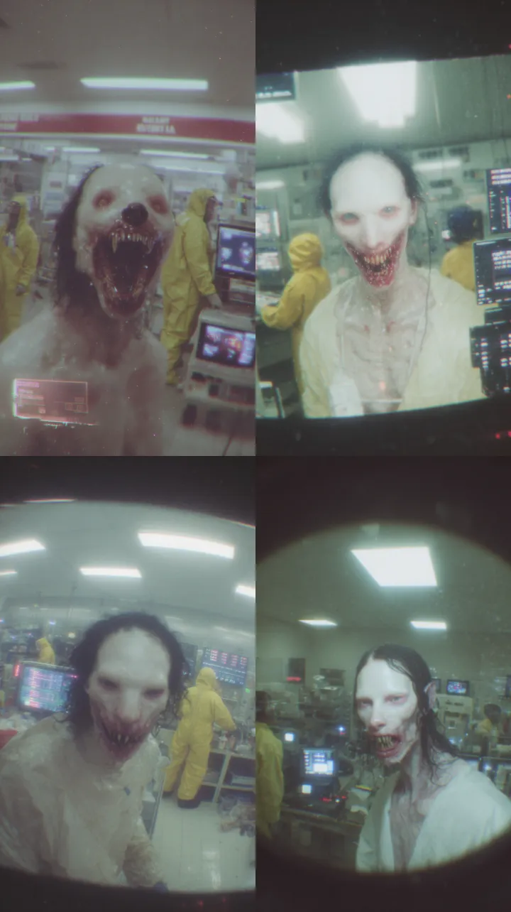 Ultra-realistic close-up of a grotesque humanoid c