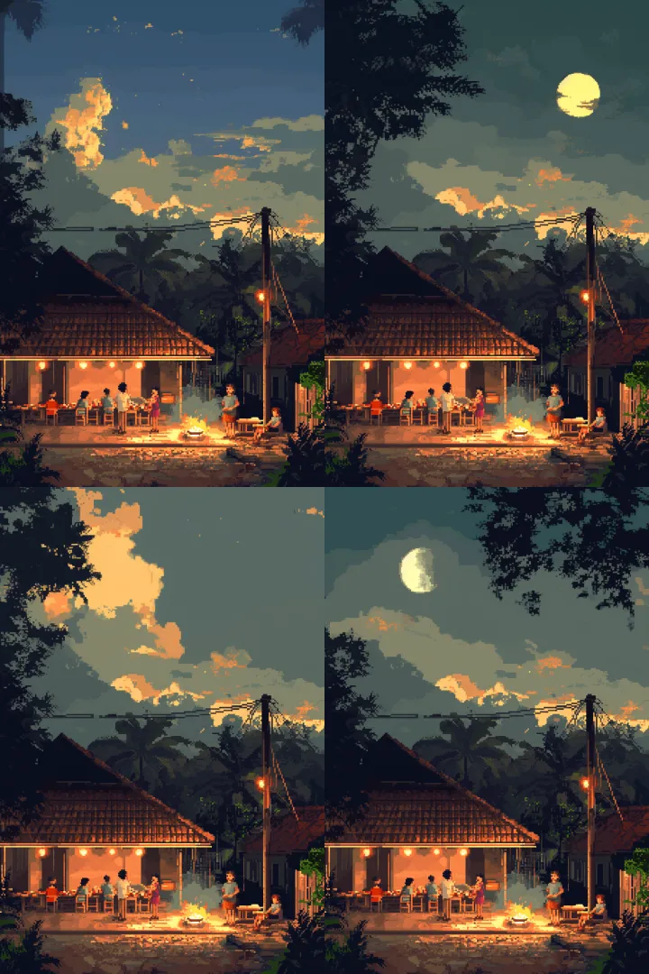 create pixel art 8 bit . 10 person indonesia , you