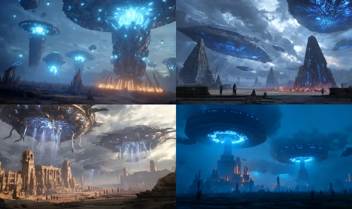 Cinematic, ultra-realistic scene of the Anunnaki d