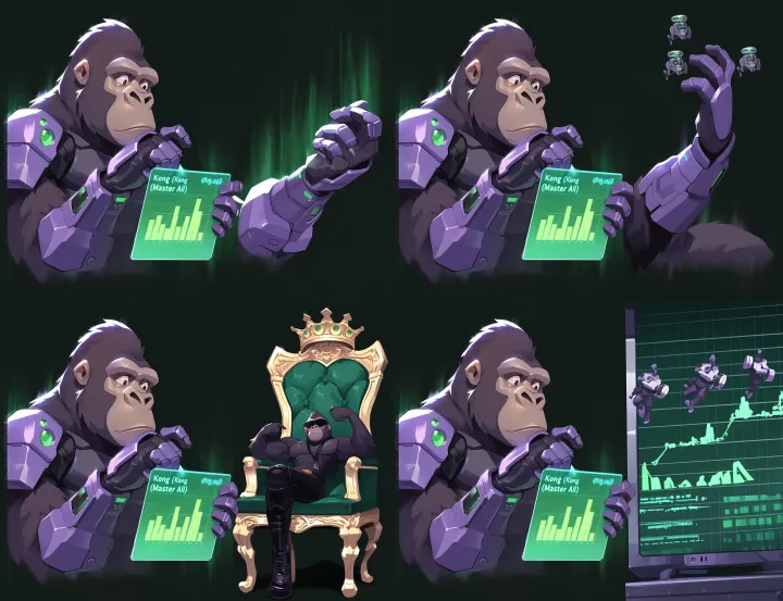 a powerful, wise gorilla CEO AI character named "K