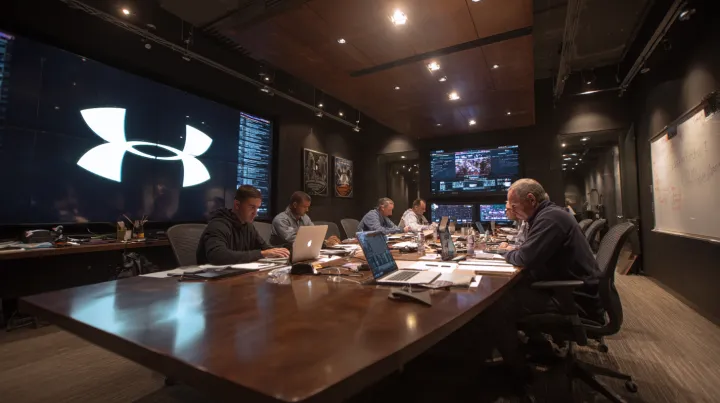 Wide cinematic scene of an NFL-style draft war roo
