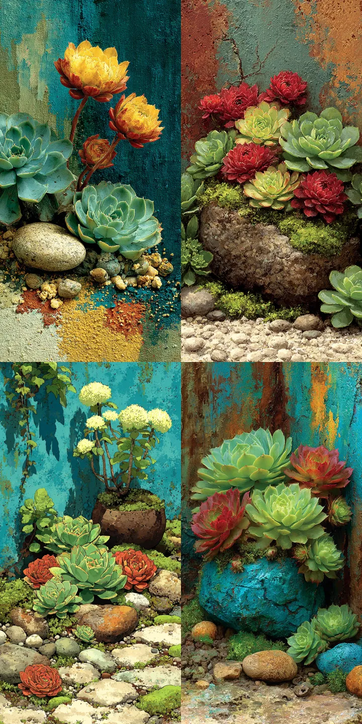 A drought-tolerant garden with hens-and-chicks and