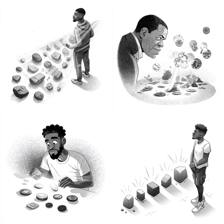 black and white metaphorical illustration, African