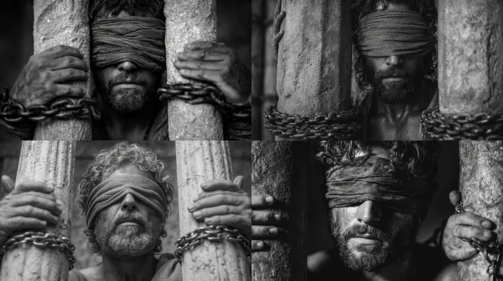 ultra-wide cinematic shot of samson in the bible c