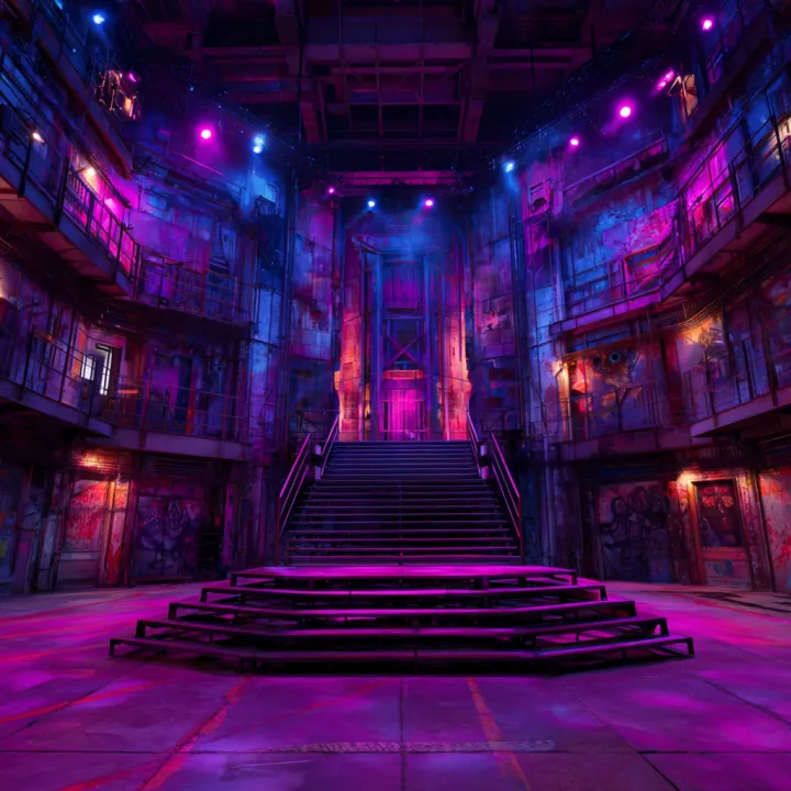 a set design for a cyberpunk themed performance of