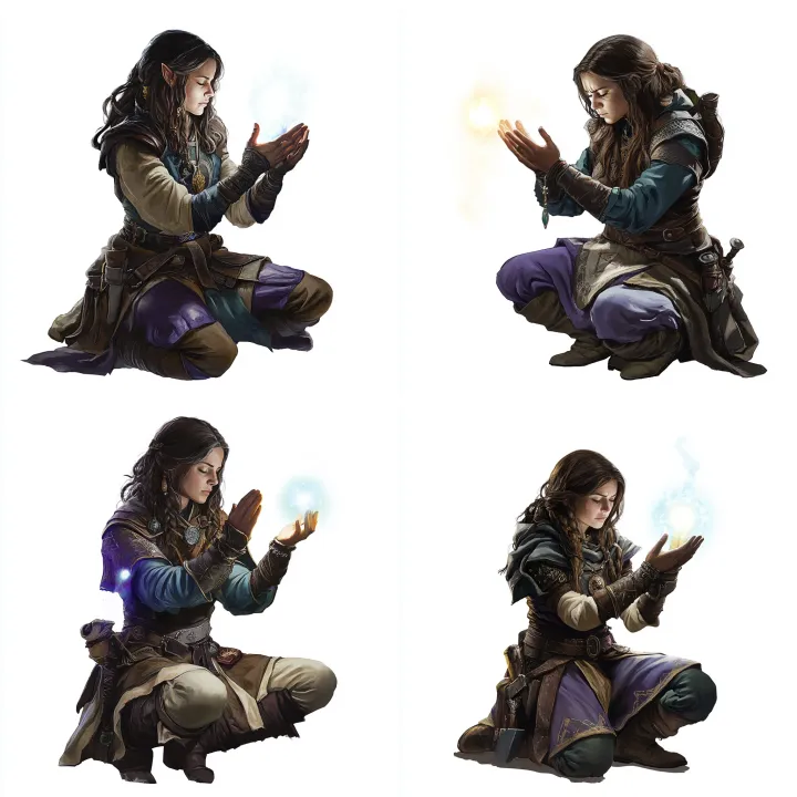 female gnome cleric praying and casting a healing 