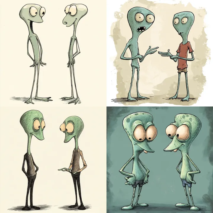 two cartoon silly looking skinny with simple cloth