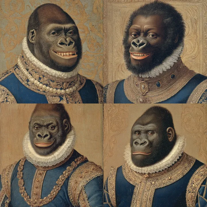 renaissance portrait of a wealthy gorilla centered