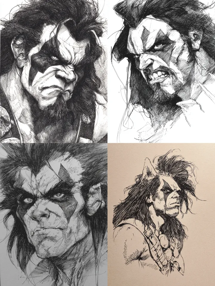 a Ink sketch of Comic character LOBO --ar 3:4 --sr