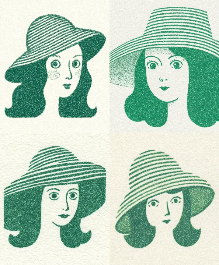 A minimal risograph illustration of the face and h