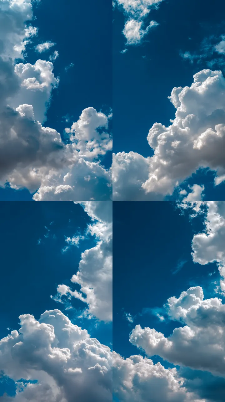 deep blue sky and puffy white clouds --ar 9:16