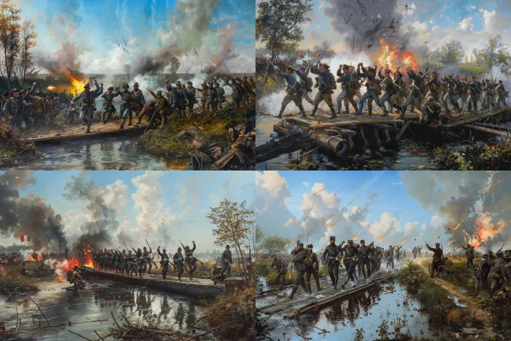 A battlefield scene in 1870 northern France during