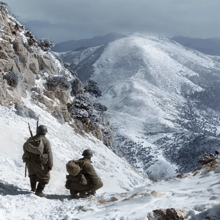 greek soldiers on a mountain snow 1940 colorized