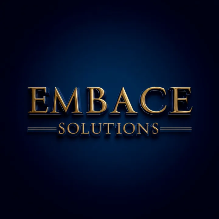 a classy logo "Embrace Solutions", royal blue, whi
