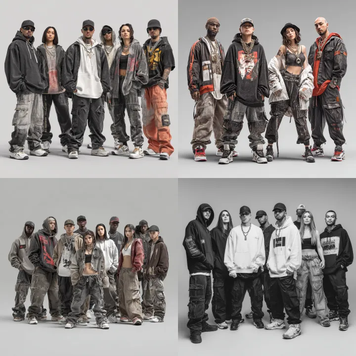 A group of men and women in realistic urban street