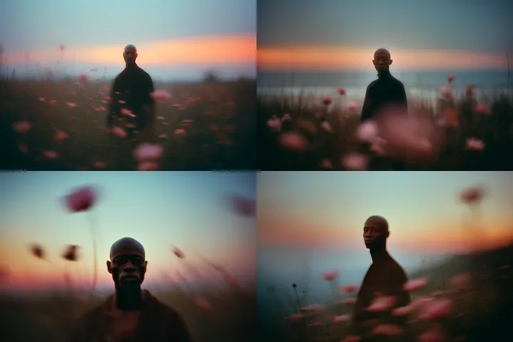 A bald black man stands gracefully among tall pere