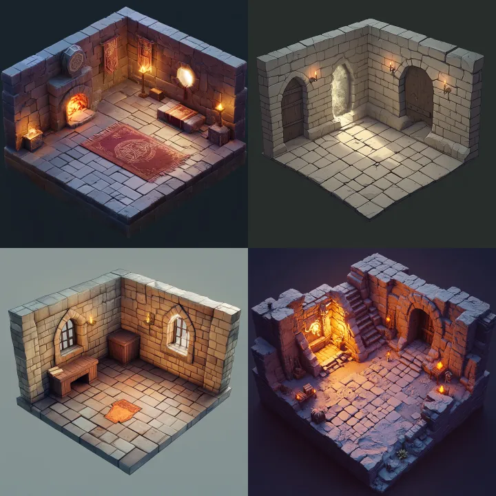 low poly dungeon room design